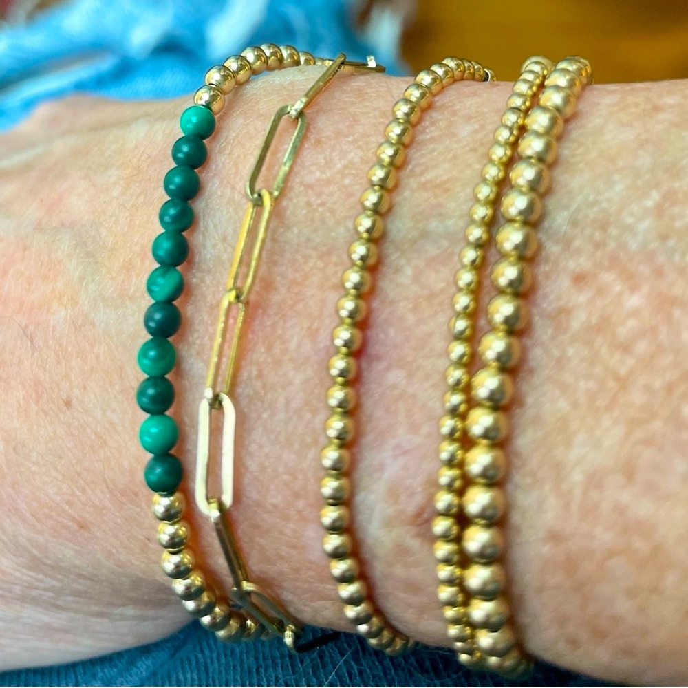Handmade 14k gold filled bead stretch malachite bracelet - Picture 5 of 14